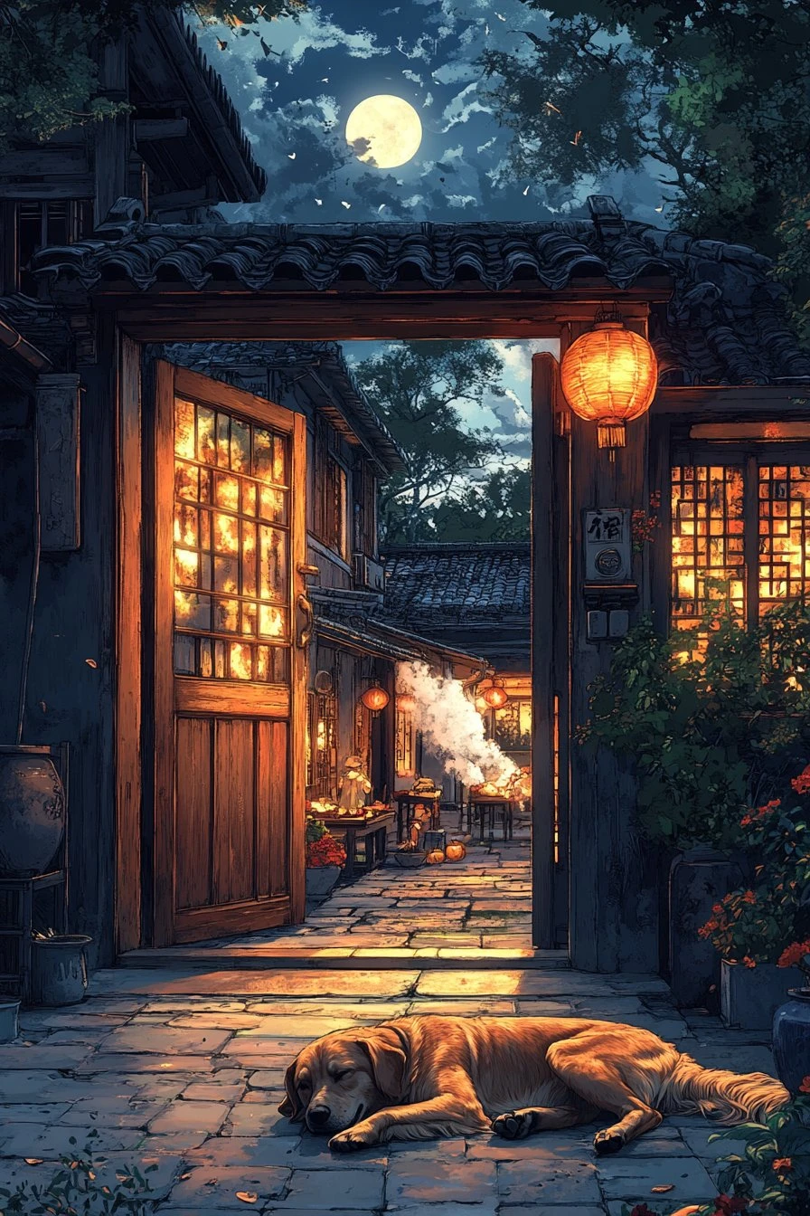 Dog 狗 (戌) — Yang Earth. The evening watch.