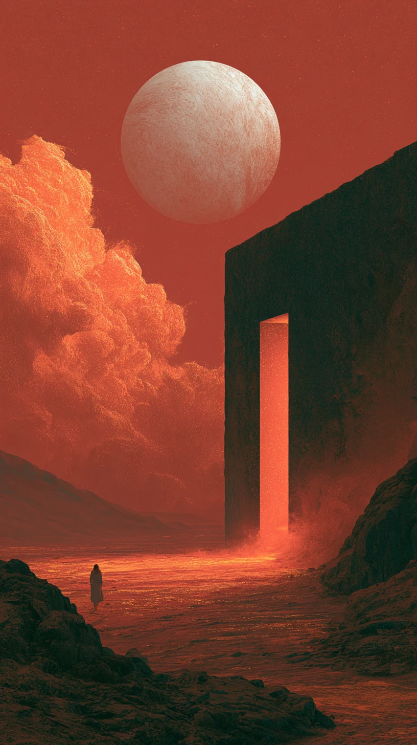 Gate and Sun Conjunction 巨日同宫 — atmospheric illustration in deep blue and silver, zhiji