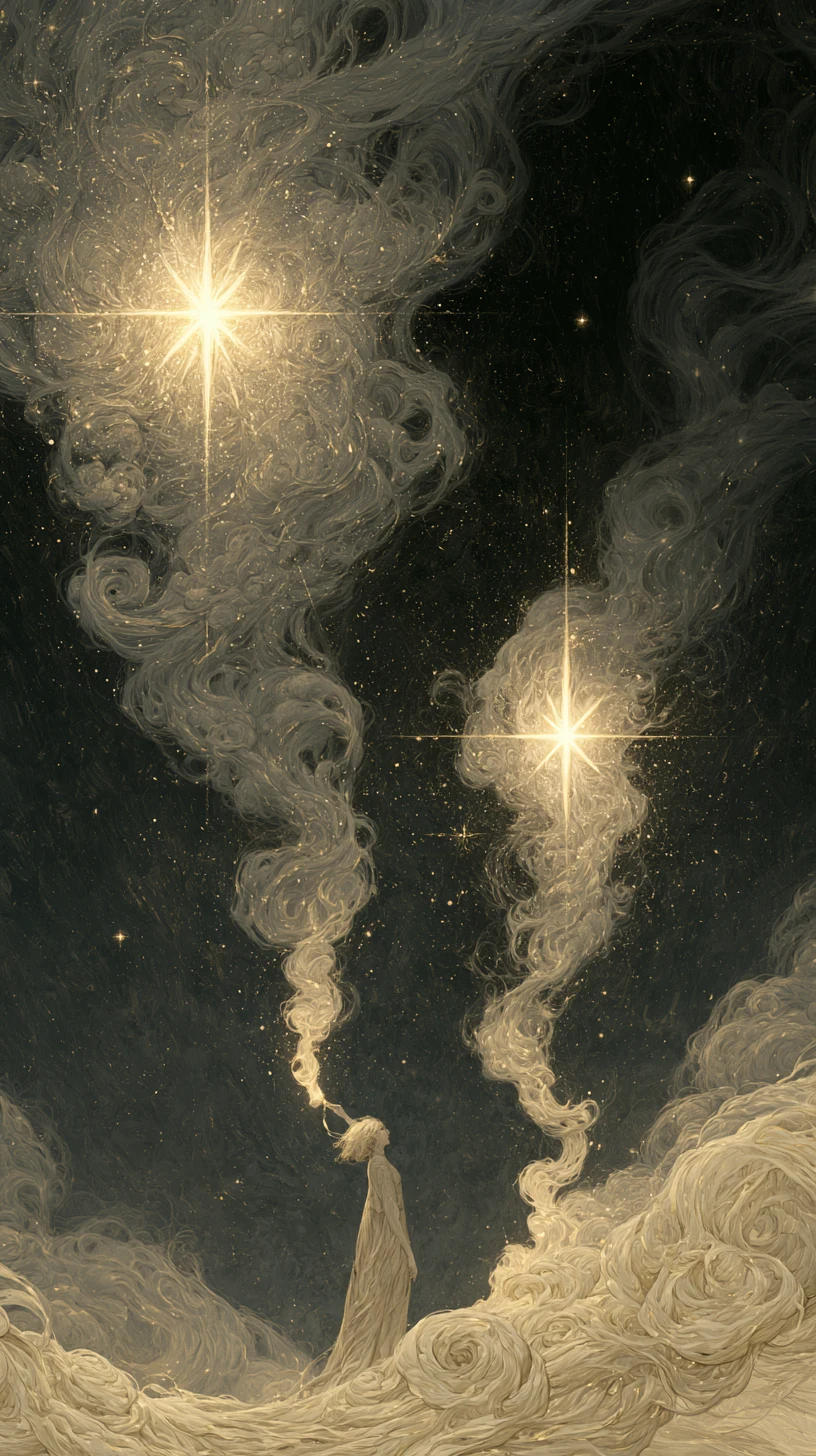 Literary Stars Court the Self 文星拱命 — atmospheric illustration in deep blue and silver, zhiji