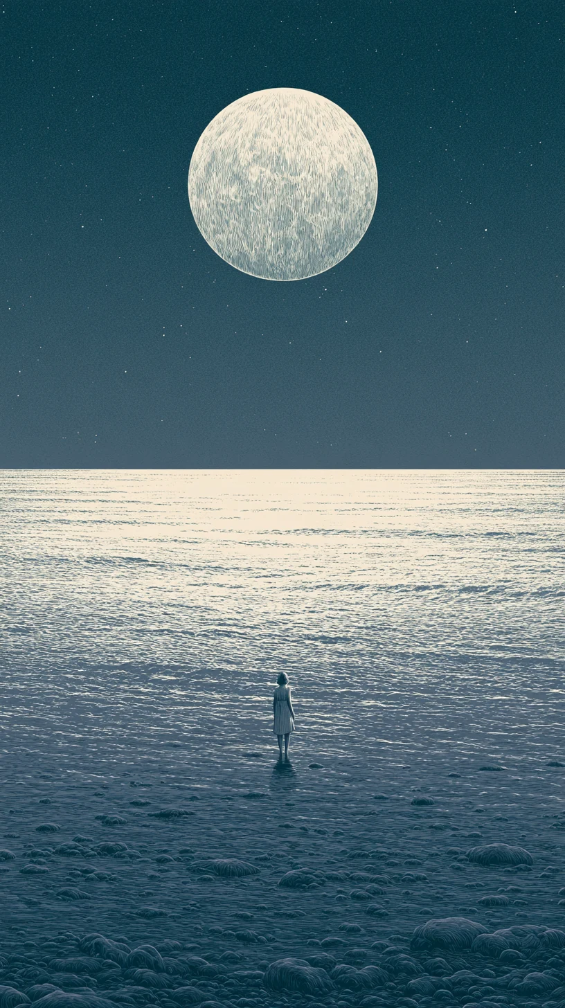 Moon Rising over the Sea 月生沧海 — atmospheric illustration in deep blue and silver, zhiji