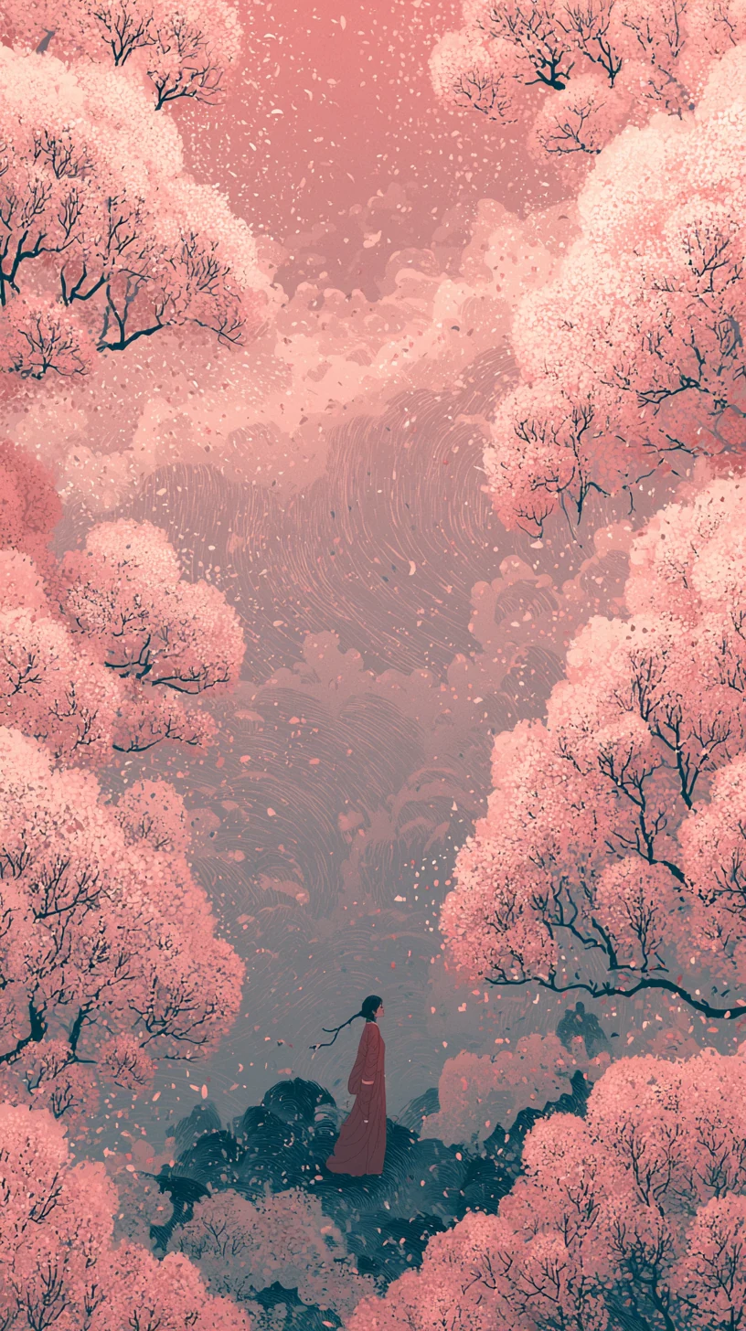 Peach Blossom 桃花 — atmospheric illustration in deep blue and silver, zhiji
