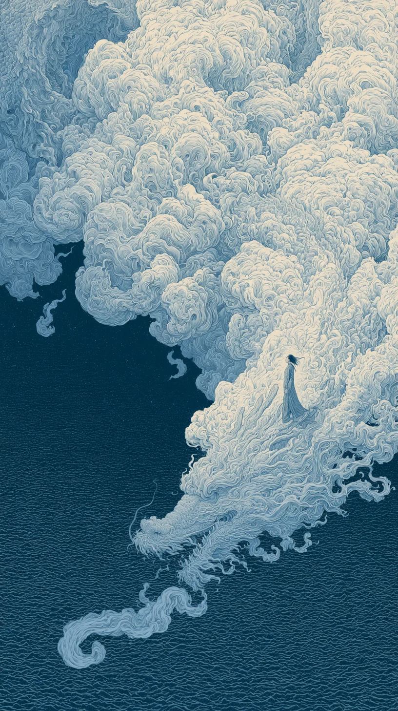 Ren Riding the Dragon 壬骑龙背格 — atmospheric illustration in deep blue and silver, zhiji