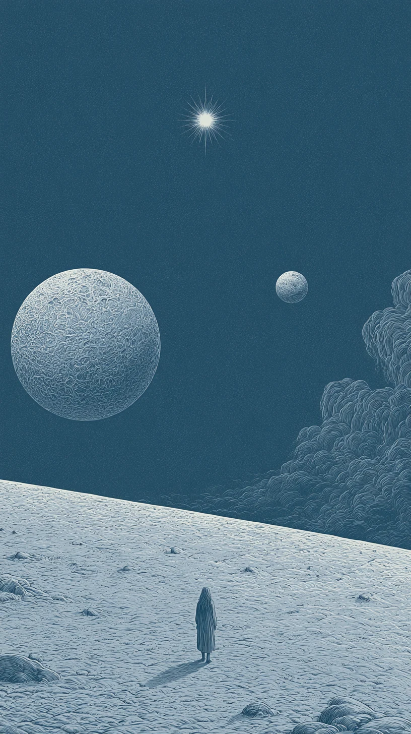 Sun and Moon Both Shining 日月并明 — atmospheric illustration in deep blue and silver, zhiji
