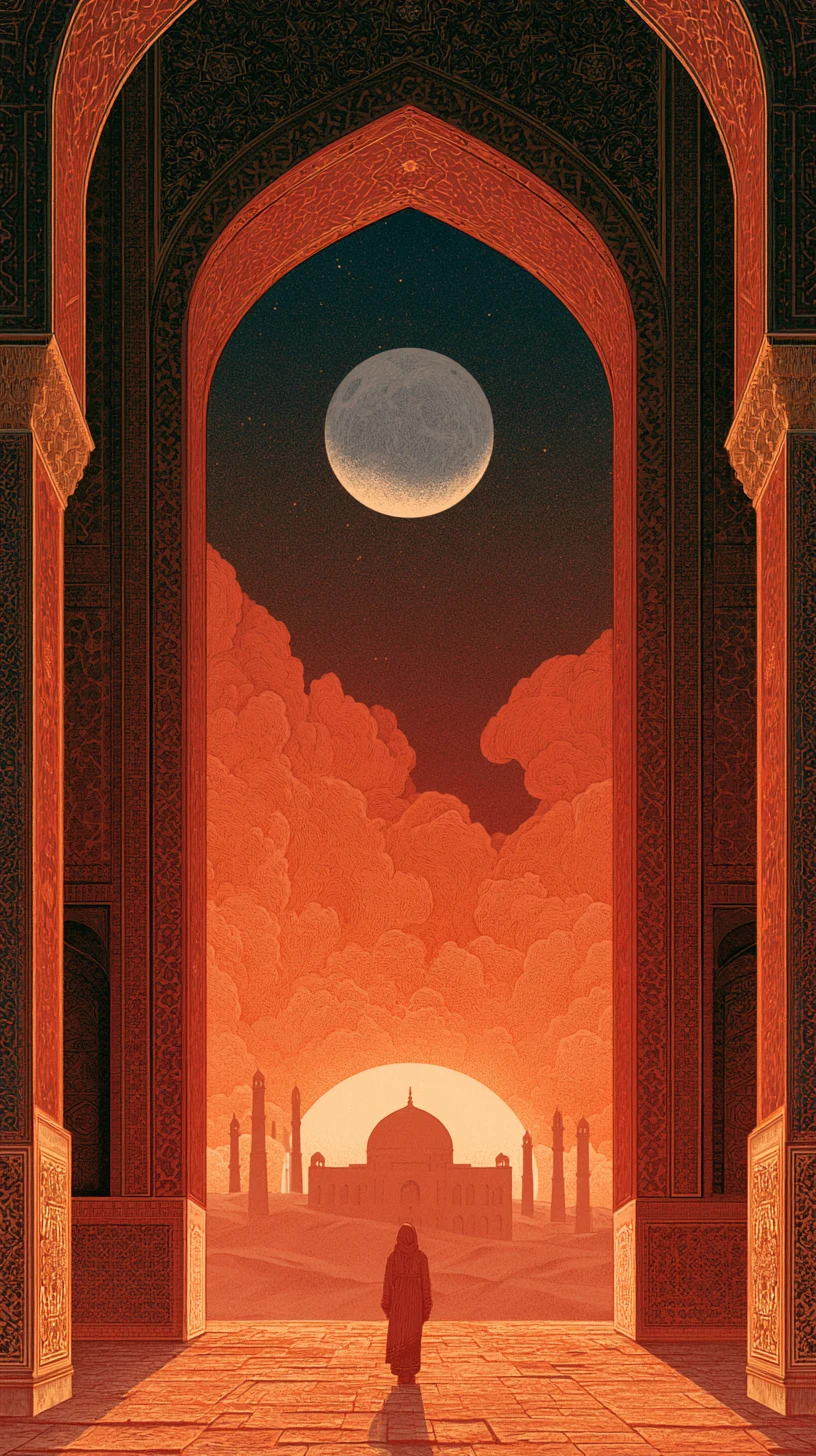 Sun at the Gate of Thunder 日照雷门 — atmospheric illustration in deep blue and silver, zhiji