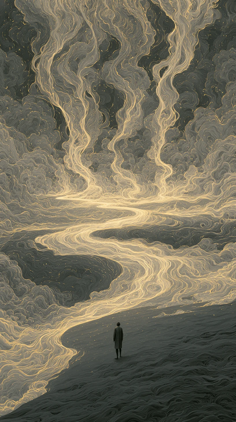 Surrender to Trend Formation 从势格 — atmospheric illustration in deep blue and silver, zhiji