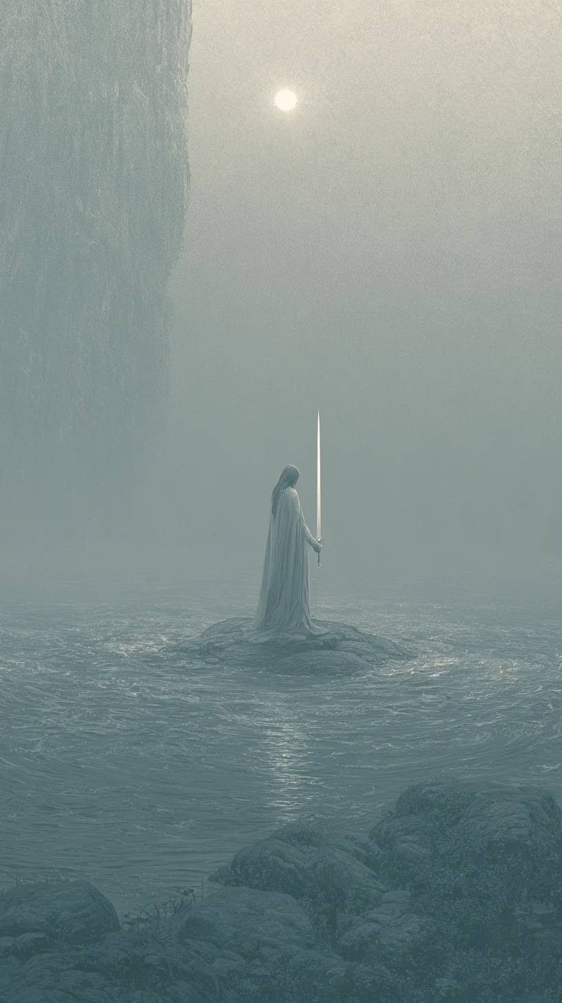 The Iron Pillar, Clear-Metal Water 魁罡金清 — atmospheric illustration in deep blue and silver, zhiji