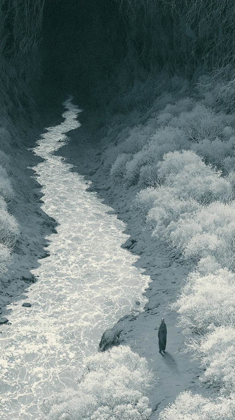 The Missing Fire 无火映金水 — atmospheric illustration in deep blue and silver, zhiji
